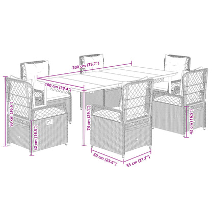 Set da Pranzo da Giardino 7 pz con Cuscini Beige in Polyrattan - homemem39