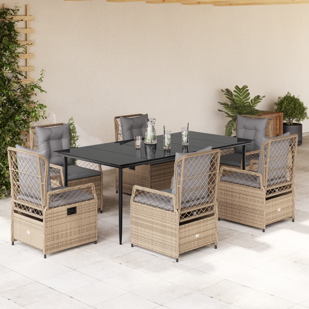 Set da Pranzo da Giardino 7 pz con Cuscini Beige in Polyrattan - homemem39