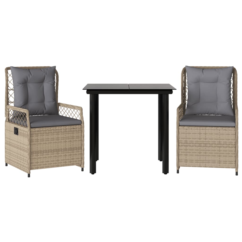Set da Pranzo da Giardino 3 pz con Cuscini Beige in Polyrattan | homemem39