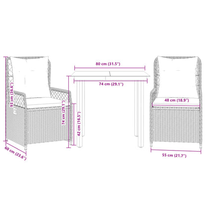 Set da Pranzo da Giardino 3 pz con Cuscini Beige in Polyrattan | homemem39