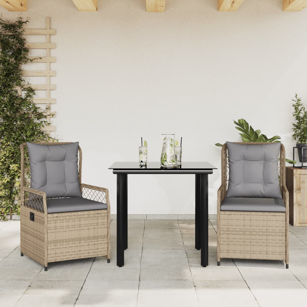 Set da Pranzo da Giardino 3 pz con Cuscini Beige in Polyrattan | homemem39