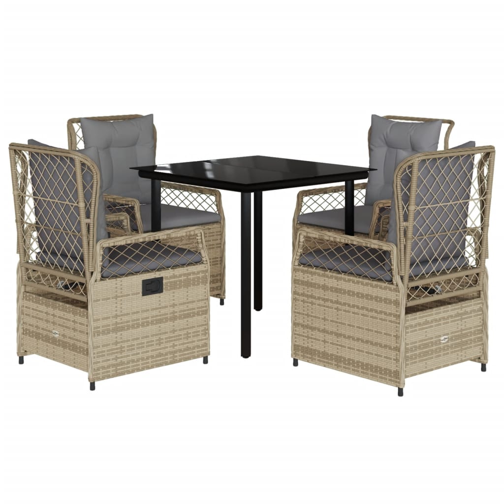 Set da Pranzo da Giardino 5 pz con Cuscini Beige in Polyrattan - homemem39