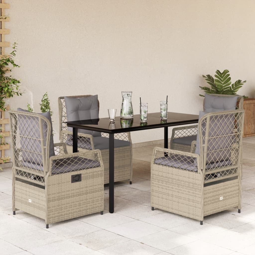 Set da Pranzo da Giardino 5 pz con Cuscini Beige in Polyrattan | homemem39
