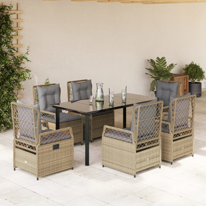 Set da Pranzo da Giardino 7 pz con Cuscini Beige in Polyrattan - homemem39