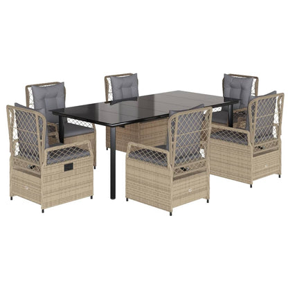 Set da Pranzo da Giardino 7 pz con Cuscini Beige in Polyrattan - homemem39