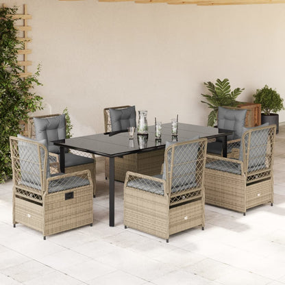 Set da Pranzo da Giardino 7 pz con Cuscini Beige in Polyrattan - homemem39