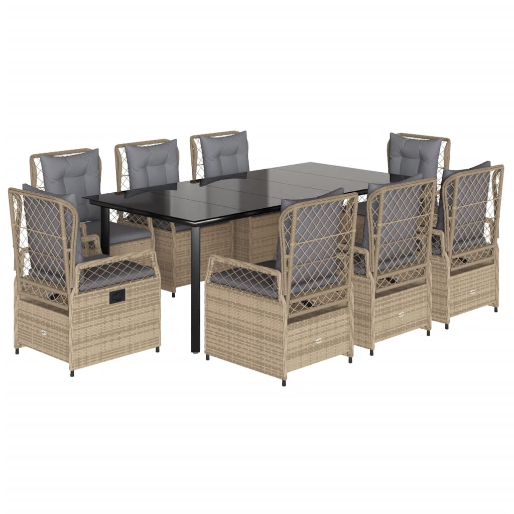 Set da Pranzo da Giardino 9 pz con Cuscini Beige in Polyrattan | homemem39