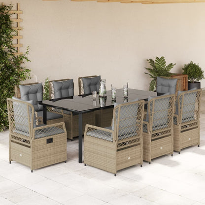 Set da Pranzo da Giardino 9 pz con Cuscini Beige in Polyrattan - homemem39