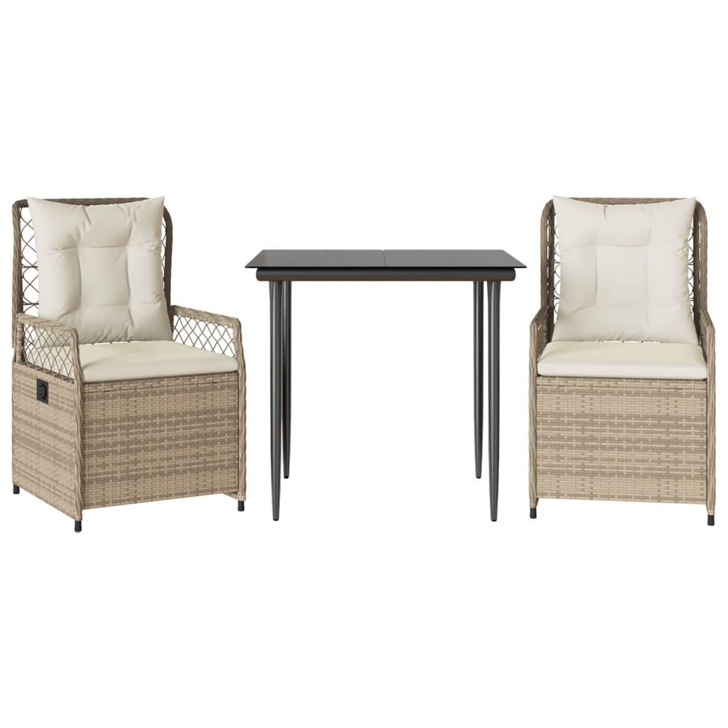 Set da Pranzo da Giardino 3 pz con Cuscini Beige in Polyrattan | homemem39
