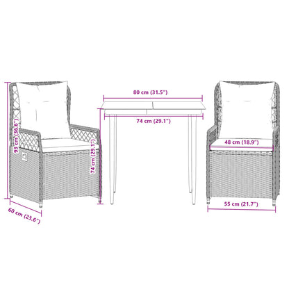 Set da Pranzo da Giardino 3 pz con Cuscini Beige in Polyrattan | homemem39