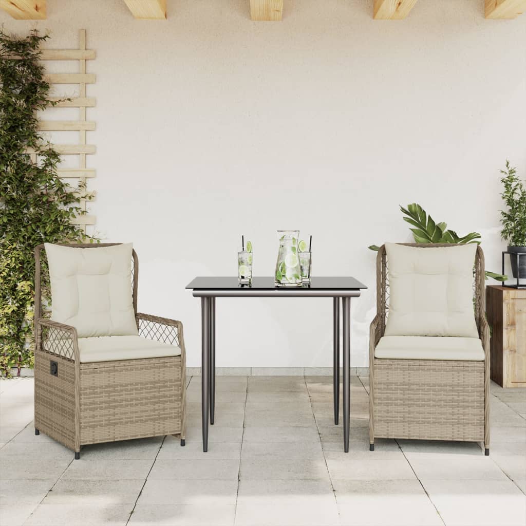 Set da Pranzo da Giardino 3 pz con Cuscini Beige in Polyrattan | homemem39