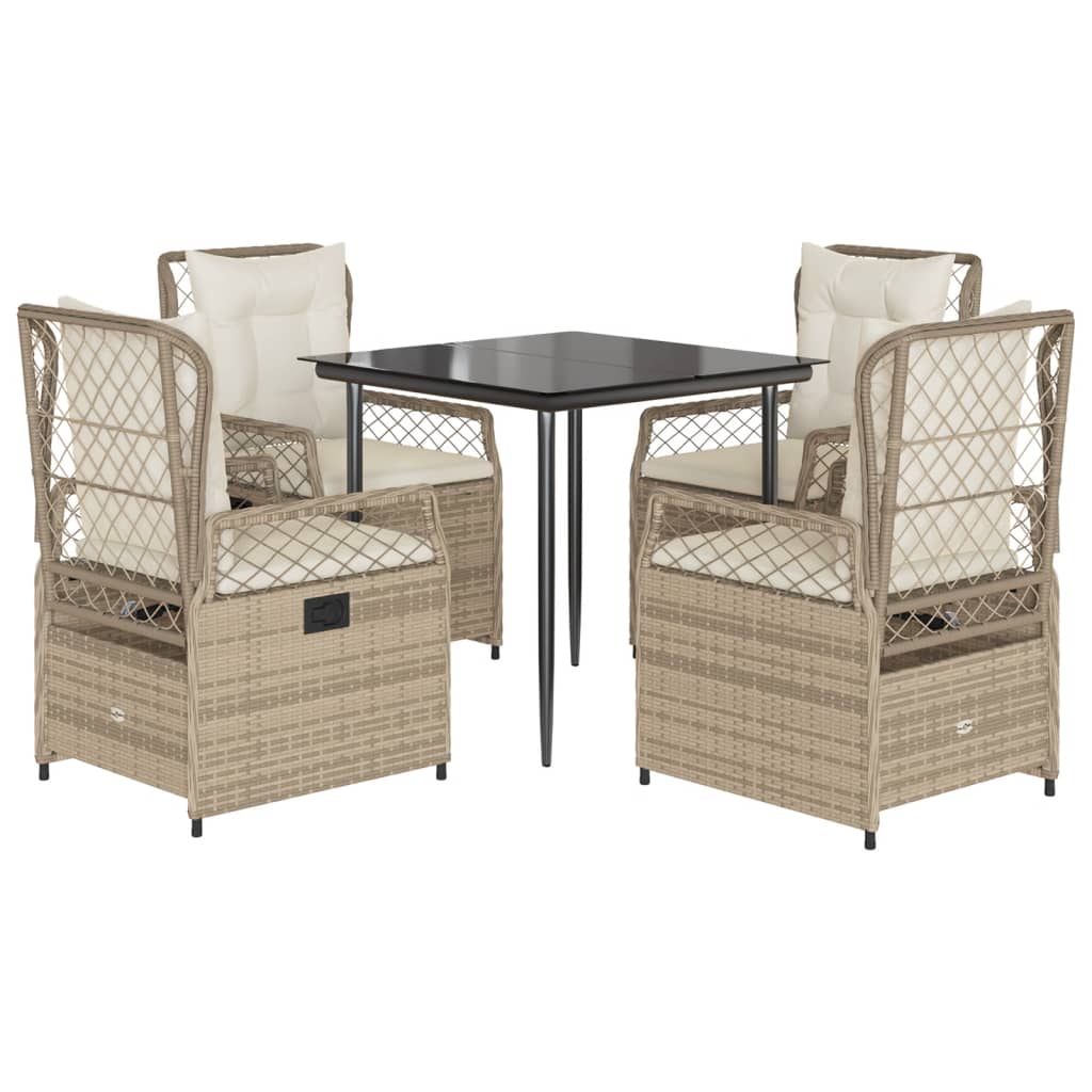 Set da Pranzo da Giardino 5 pz con Cuscini Beige in Polyrattan - homemem39
