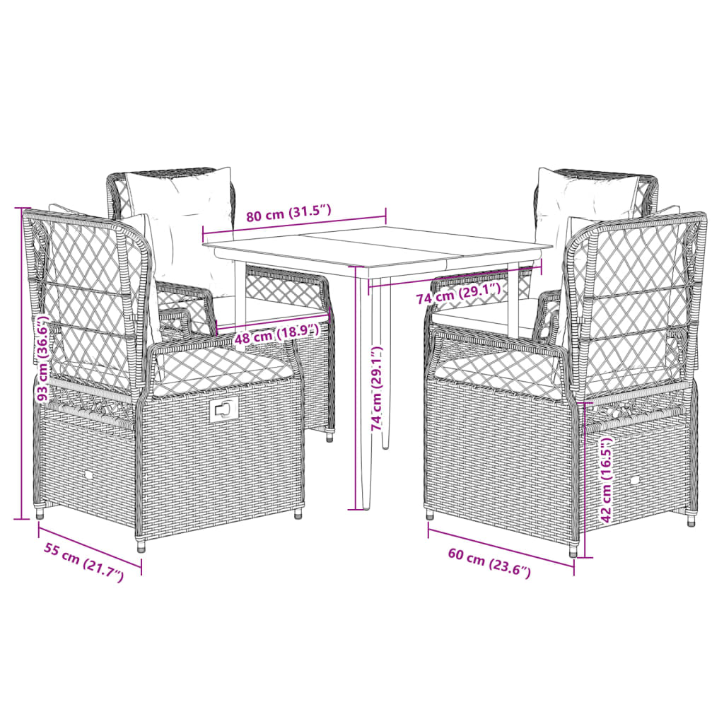 Set da Pranzo da Giardino 5 pz con Cuscini Beige in Polyrattan | homemem39