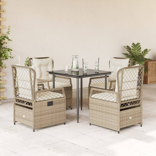 Set da Pranzo da Giardino 5 pz con Cuscini Beige in Polyrattan - homemem39