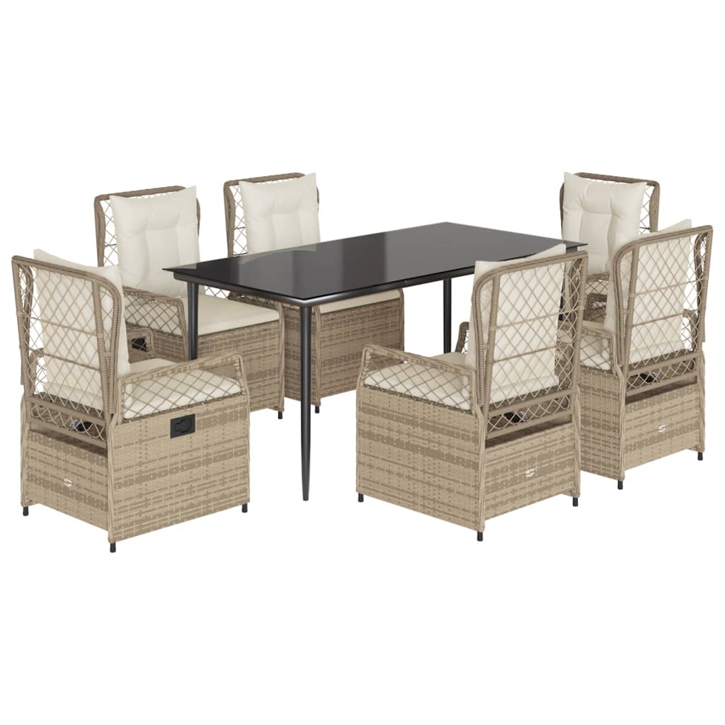 Set da Pranzo da Giardino 7 pz con Cuscini Beige in Polyrattan - homemem39