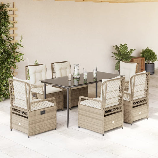 Set da Pranzo da Giardino 7 pz con Cuscini Beige in Polyrattan - homemem39