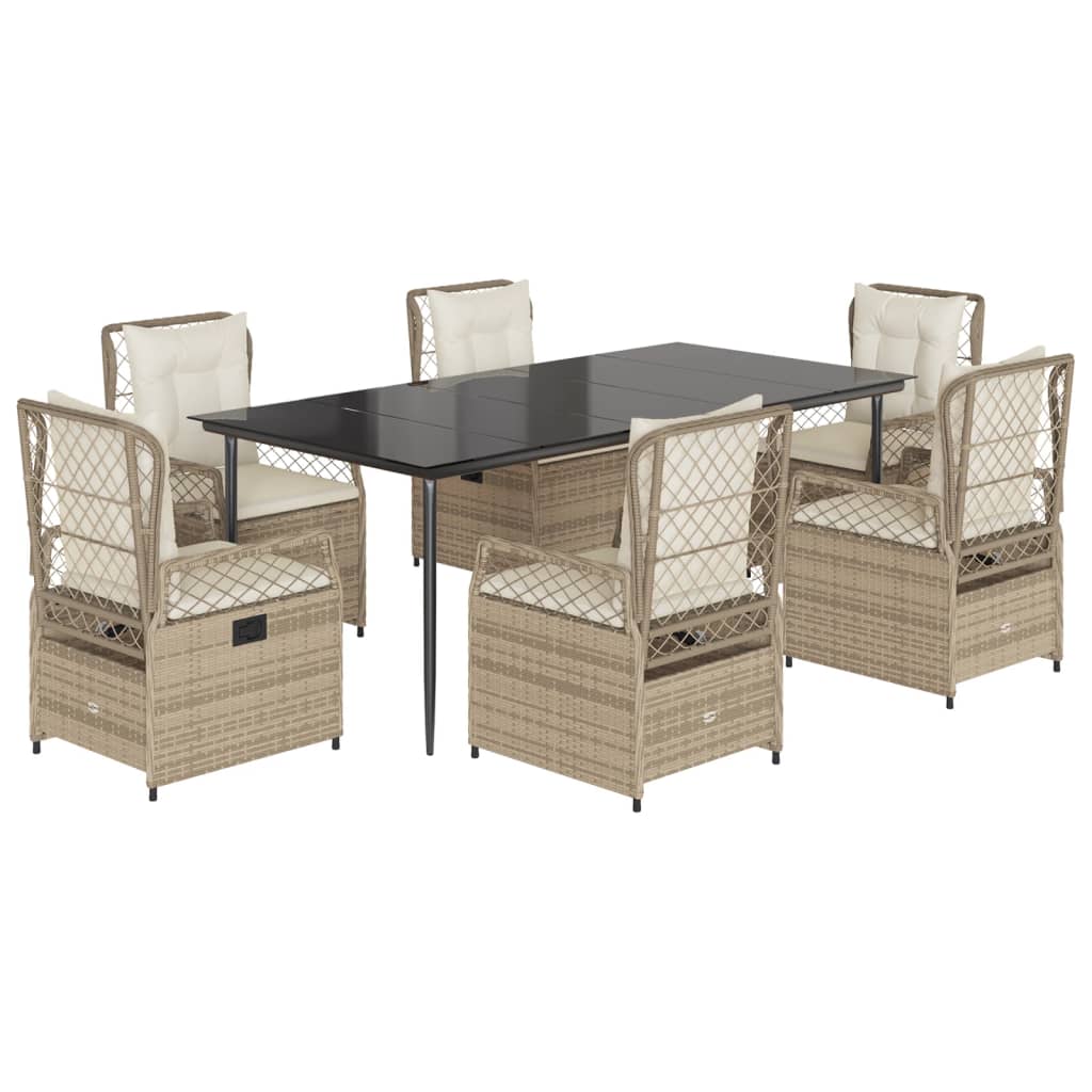 Set da Pranzo da Giardino 7 pz con Cuscini Beige in Polyrattan - homemem39