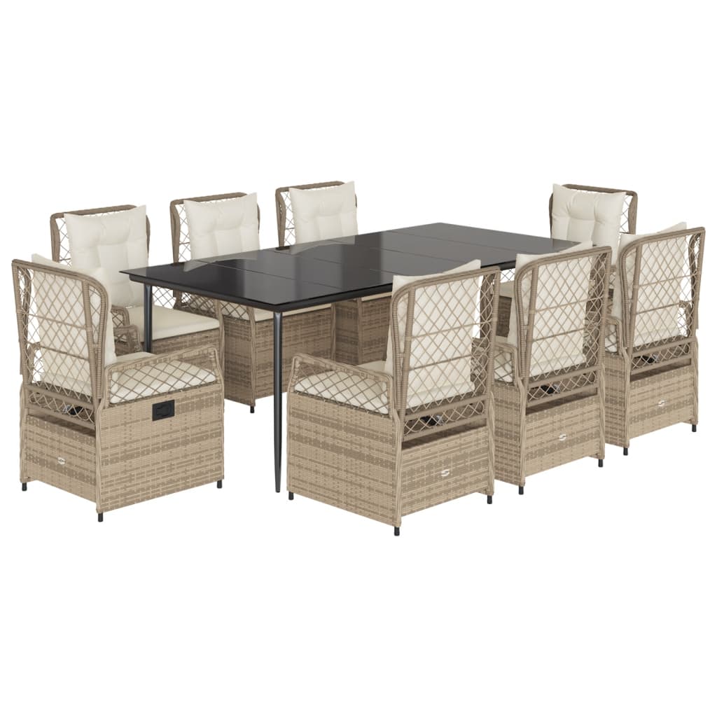 Set da Pranzo da Giardino 9 pz con Cuscini Beige in Polyrattan - homemem39