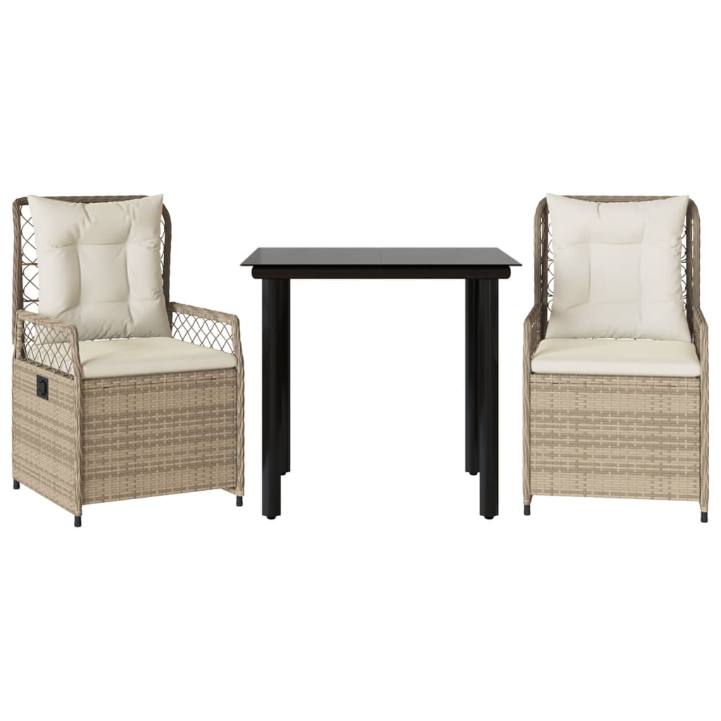 Set da Pranzo da Giardino 3 pz con Cuscini Beige in Polyrattan - homemem39