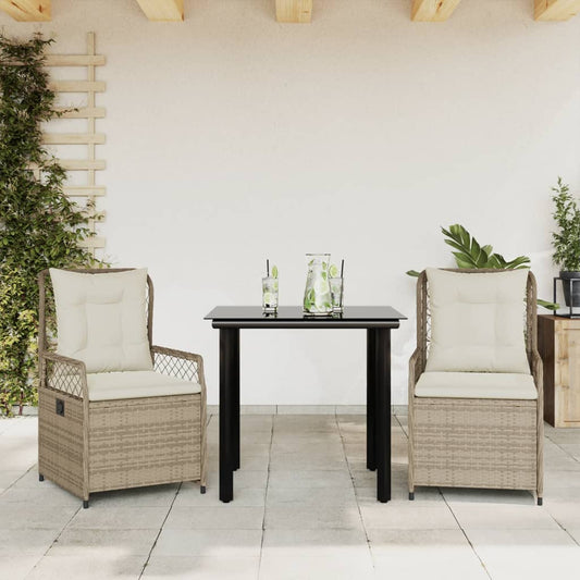 Set da Pranzo da Giardino 3 pz con Cuscini Beige in Polyrattan - homemem39
