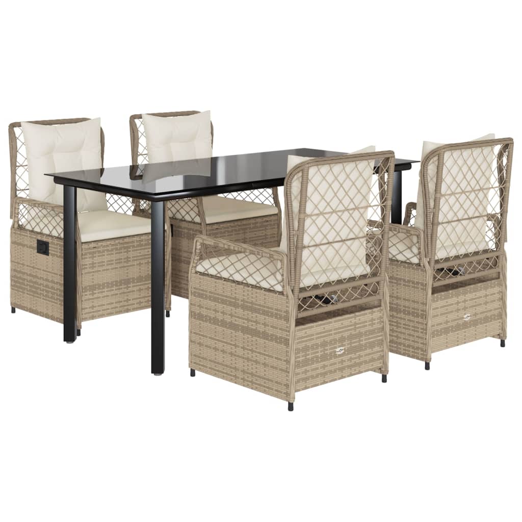 Set da Pranzo da Giardino 5 pz con Cuscini Beige in Polyrattan | homemem39