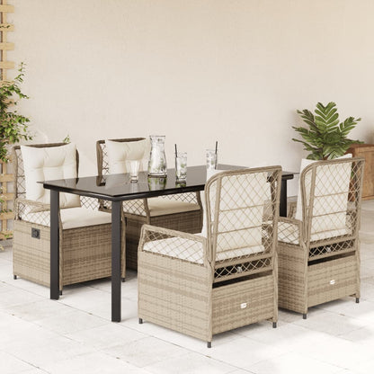 Set da Pranzo da Giardino 5 pz con Cuscini Beige in Polyrattan - homemem39