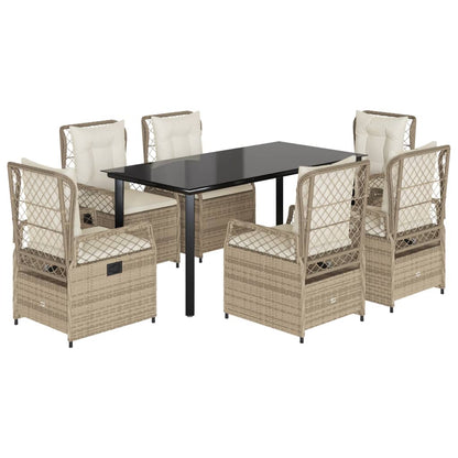 Set da Pranzo da Giardino 7 pz con Cuscini Beige in Polyrattan | homemem39