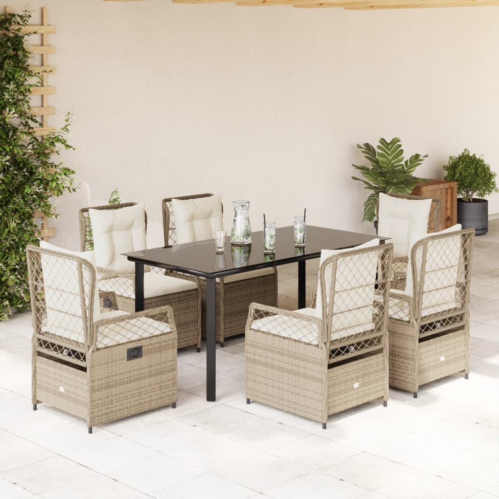 Set da Pranzo da Giardino 7 pz con Cuscini Beige in Polyrattan | homemem39