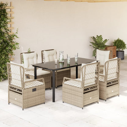 Set da Pranzo da Giardino 7 pz con Cuscini Beige in Polyrattan - homemem39