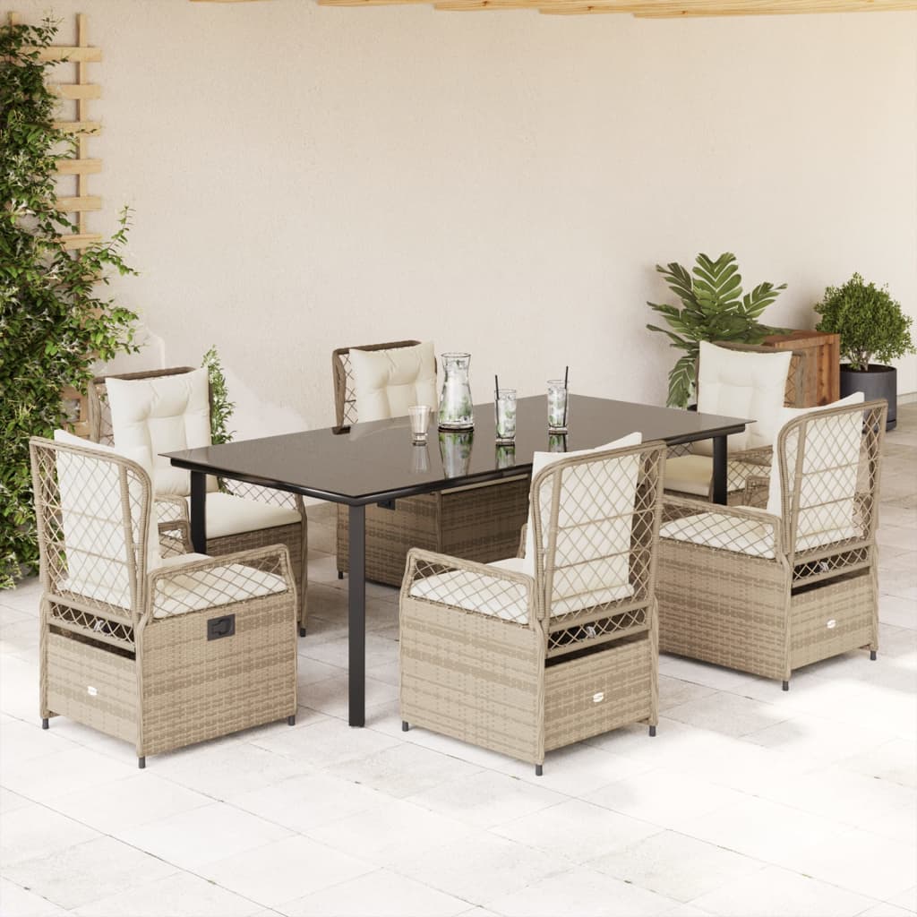 Set da Pranzo da Giardino 7 pz con Cuscini Beige in Polyrattan - homemem39