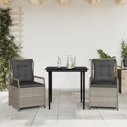 Set Pranzo da Giardino 3pz con Cuscini Grigio Chiaro Polyrattan - homemem39