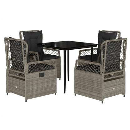 Set Pranzo da Giardino 5pz con Cuscini Grigio Chiaro Polyrattan | homemem39