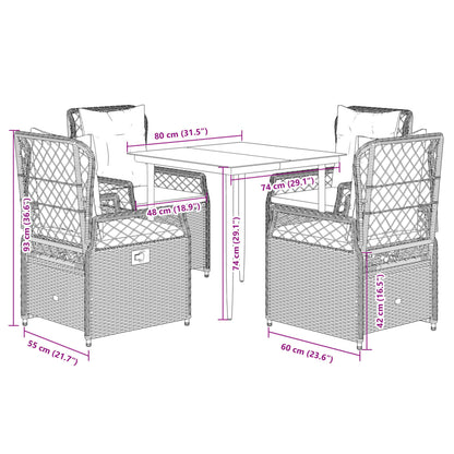 Set Pranzo da Giardino 5pz con Cuscini Grigio Chiaro Polyrattan - homemem39