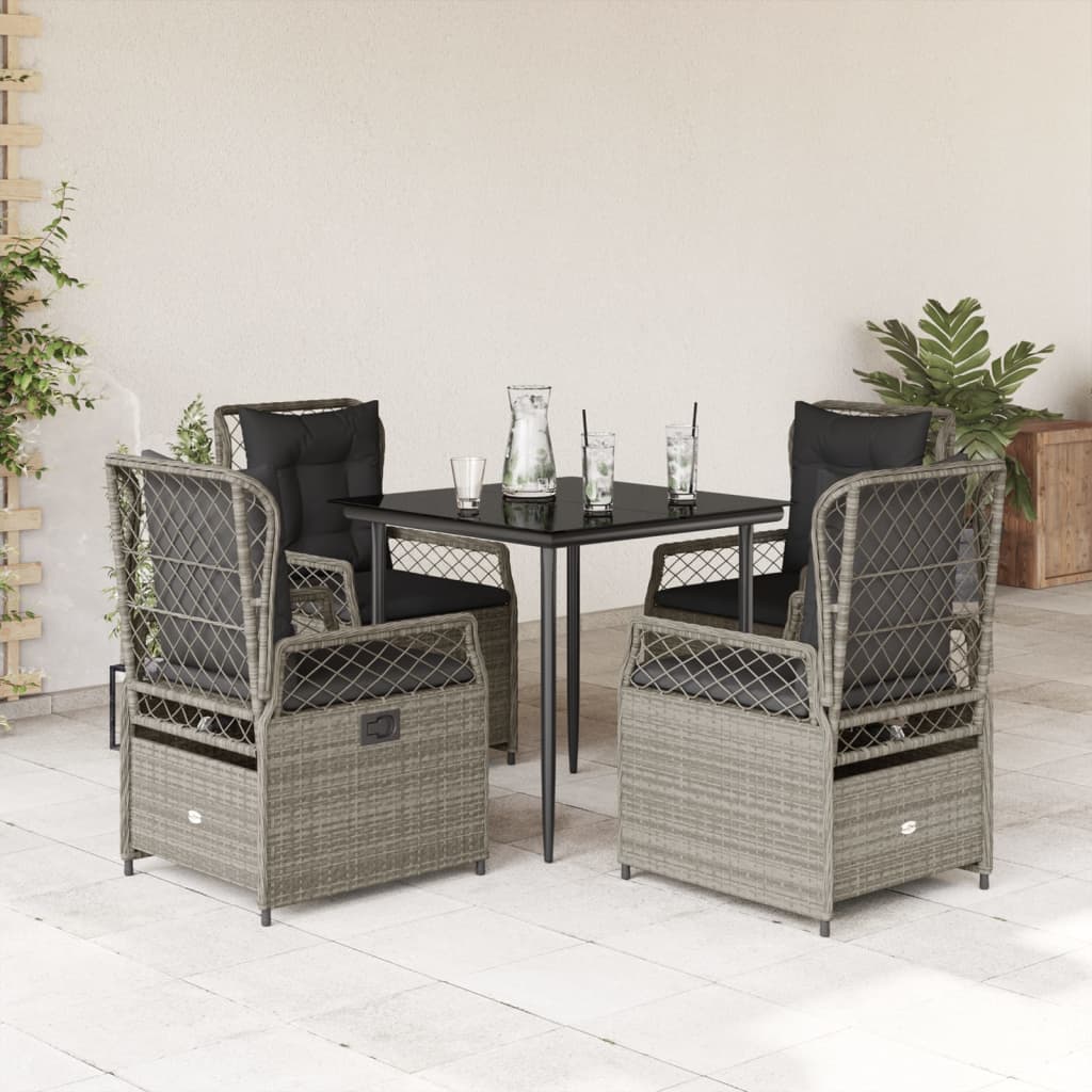 Set Pranzo da Giardino 5pz con Cuscini Grigio Chiaro Polyrattan | homemem39