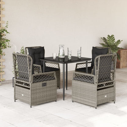 Set Pranzo da Giardino 5pz con Cuscini Grigio Chiaro Polyrattan | homemem39