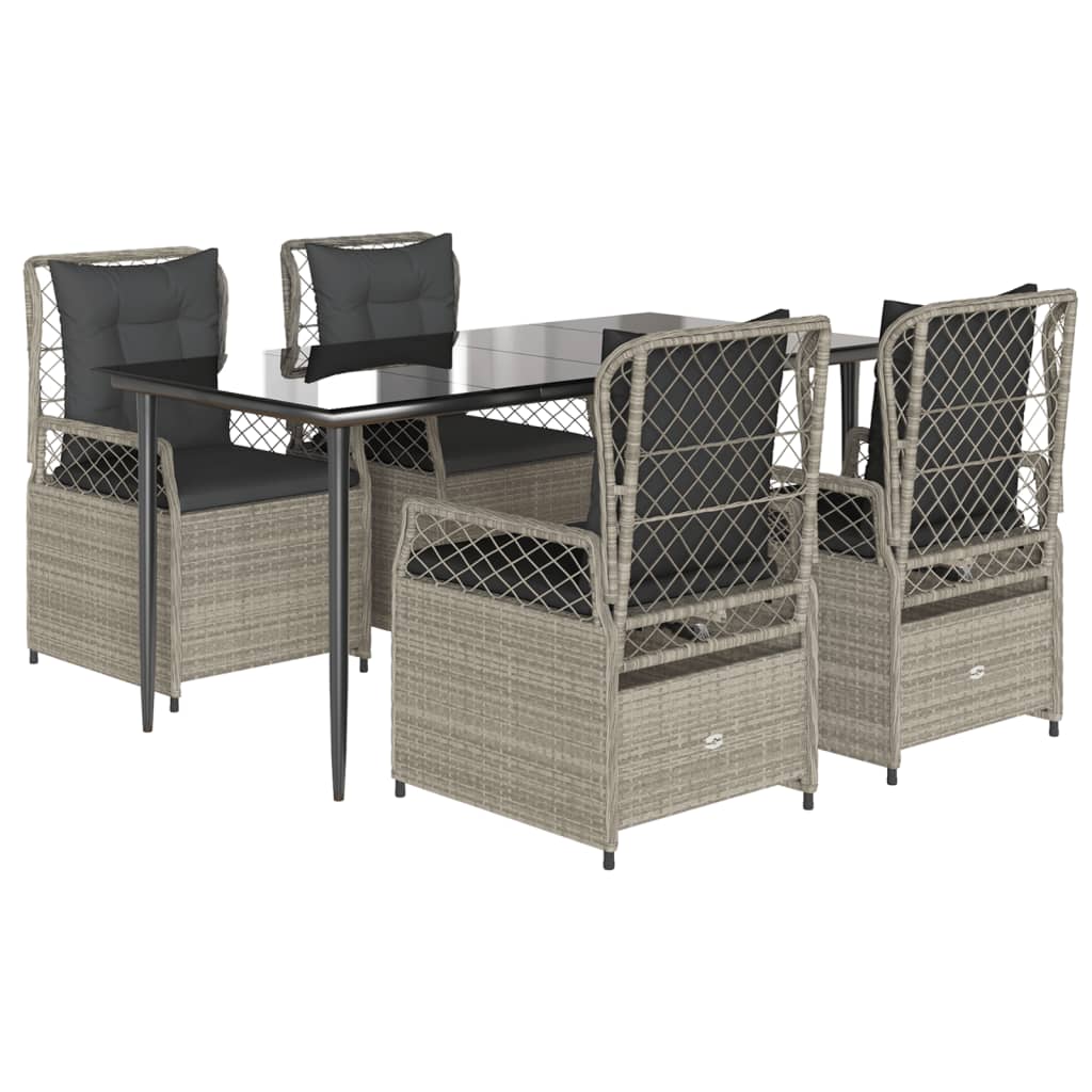 Set Pranzo da Giardino 5pz con Cuscini Grigio Chiaro Polyrattan | homemem39