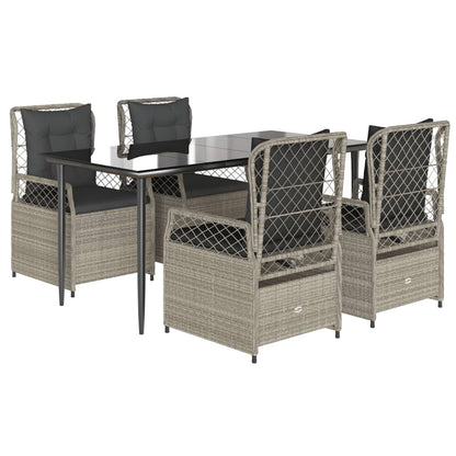 Set Pranzo da Giardino 5pz con Cuscini Grigio Chiaro Polyrattan | homemem39