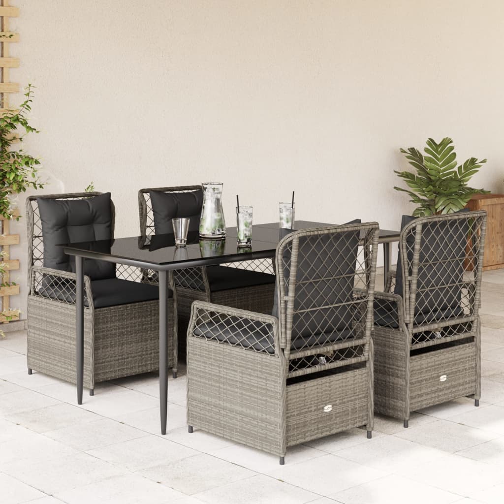 Set Pranzo da Giardino 5pz con Cuscini Grigio Chiaro Polyrattan | homemem39