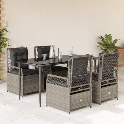 Set Pranzo da Giardino 5pz con Cuscini Grigio Chiaro Polyrattan | homemem39
