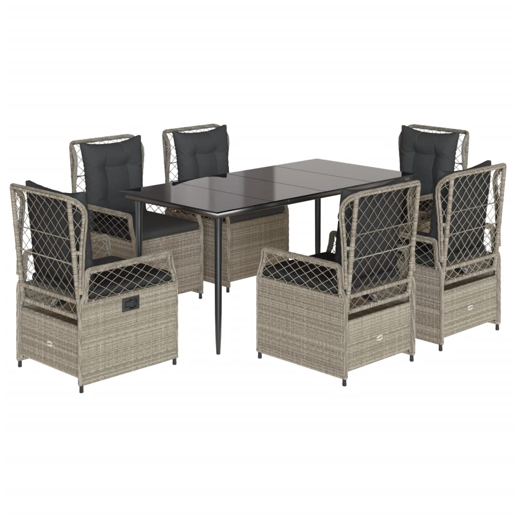 Set da Pranzo da Giardino 7 pz Cuscini Polyrattan Grigio Chiaro | homemem39