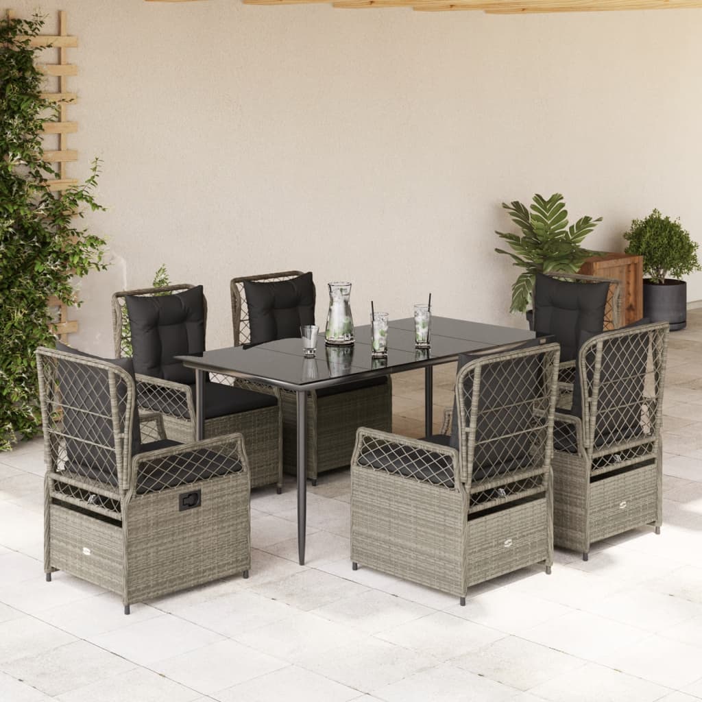 Set da Pranzo da Giardino 7 pz Cuscini Polyrattan Grigio Chiaro | homemem39
