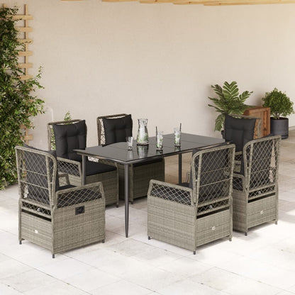Set da Pranzo da Giardino 7 pz Cuscini Polyrattan Grigio Chiaro | homemem39