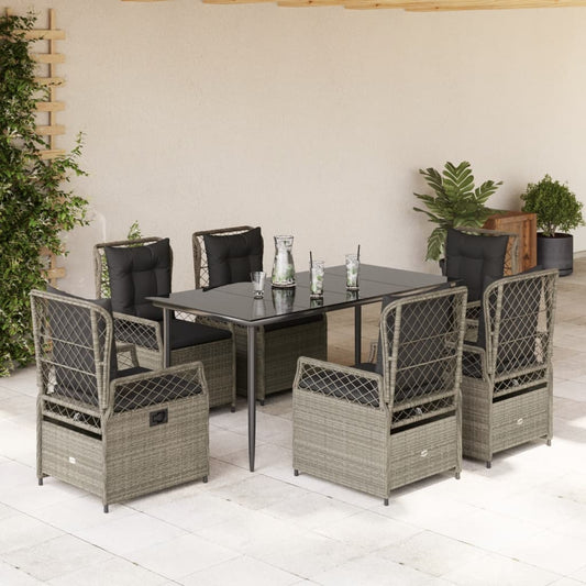 Set da Pranzo da Giardino 7 pz Cuscini Polyrattan Grigio Chiaro - homemem39