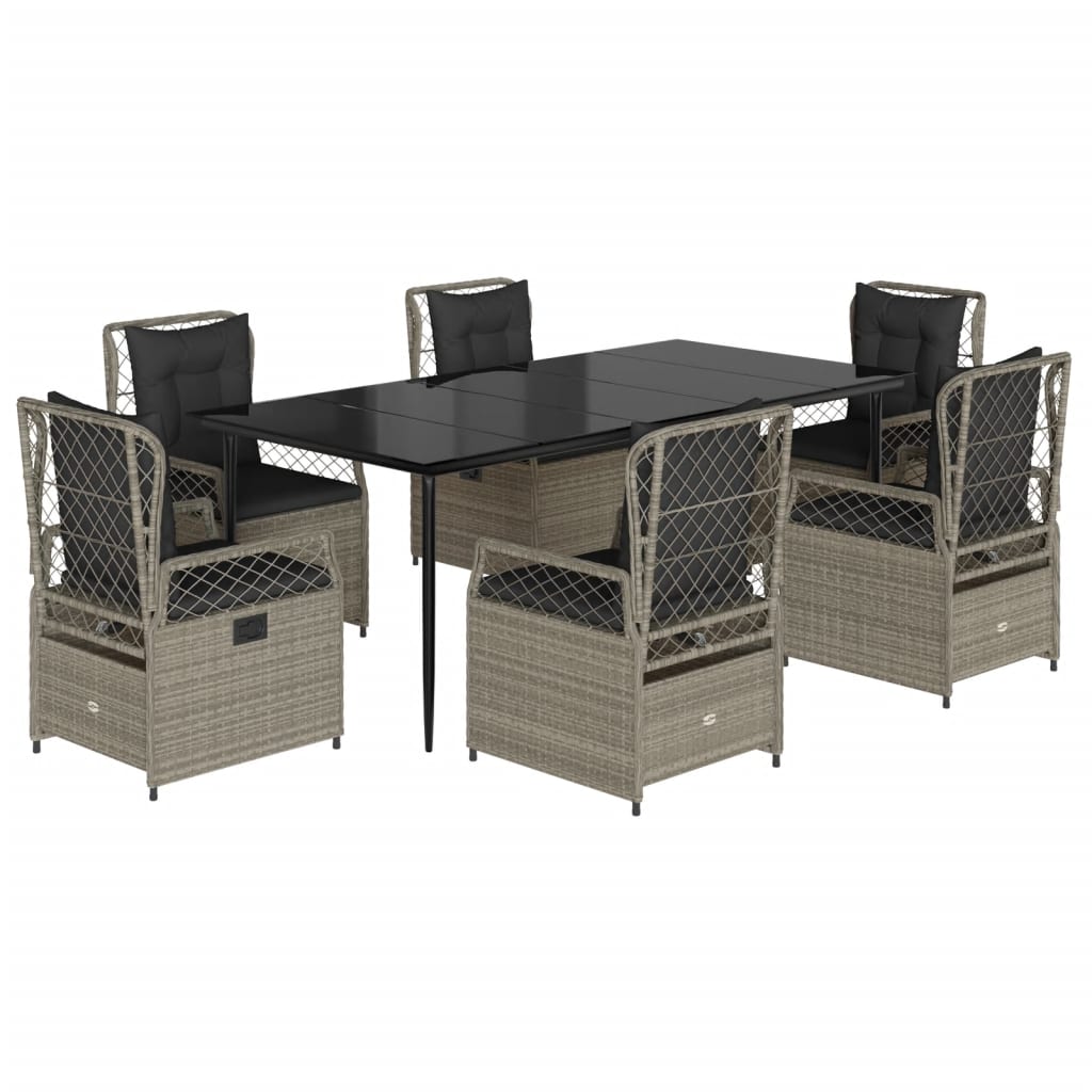 Set da Pranzo da Giardino 7 pz Cuscini Polyrattan Grigio Chiaro - homemem39