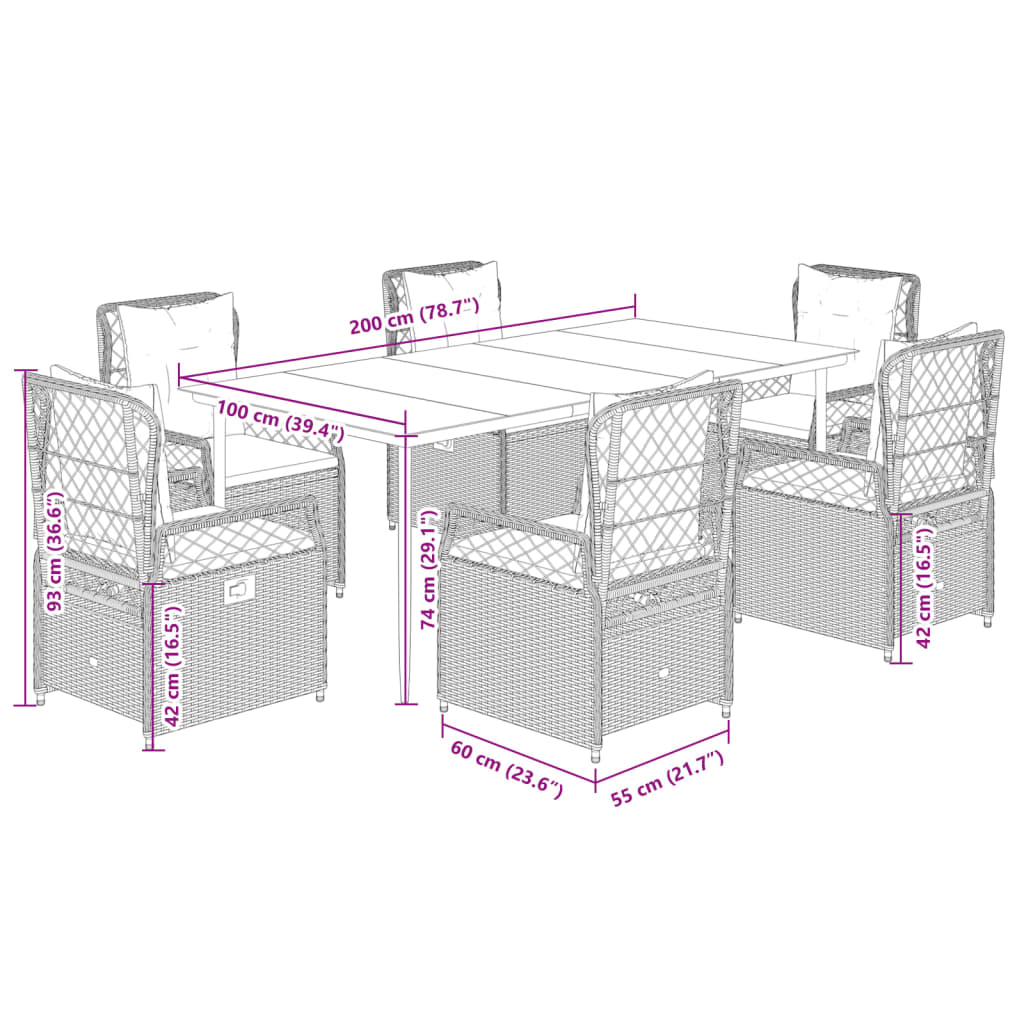 Set da Pranzo da Giardino 7 pz Cuscini Polyrattan Grigio Chiaro - homemem39
