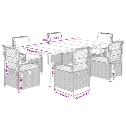 Set da Pranzo da Giardino 7 pz Cuscini Polyrattan Grigio Chiaro - homemem39