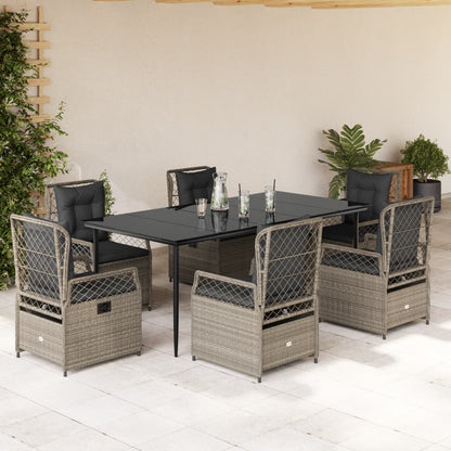 Set da Pranzo da Giardino 7 pz Cuscini Polyrattan Grigio Chiaro - homemem39
