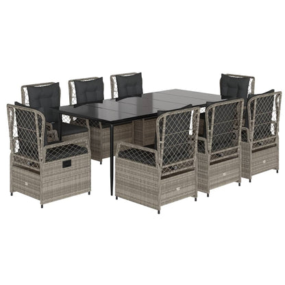 Set Pranzo da Giardino 9pz con Cuscini Grigio Chiaro Polyrattan - homemem39
