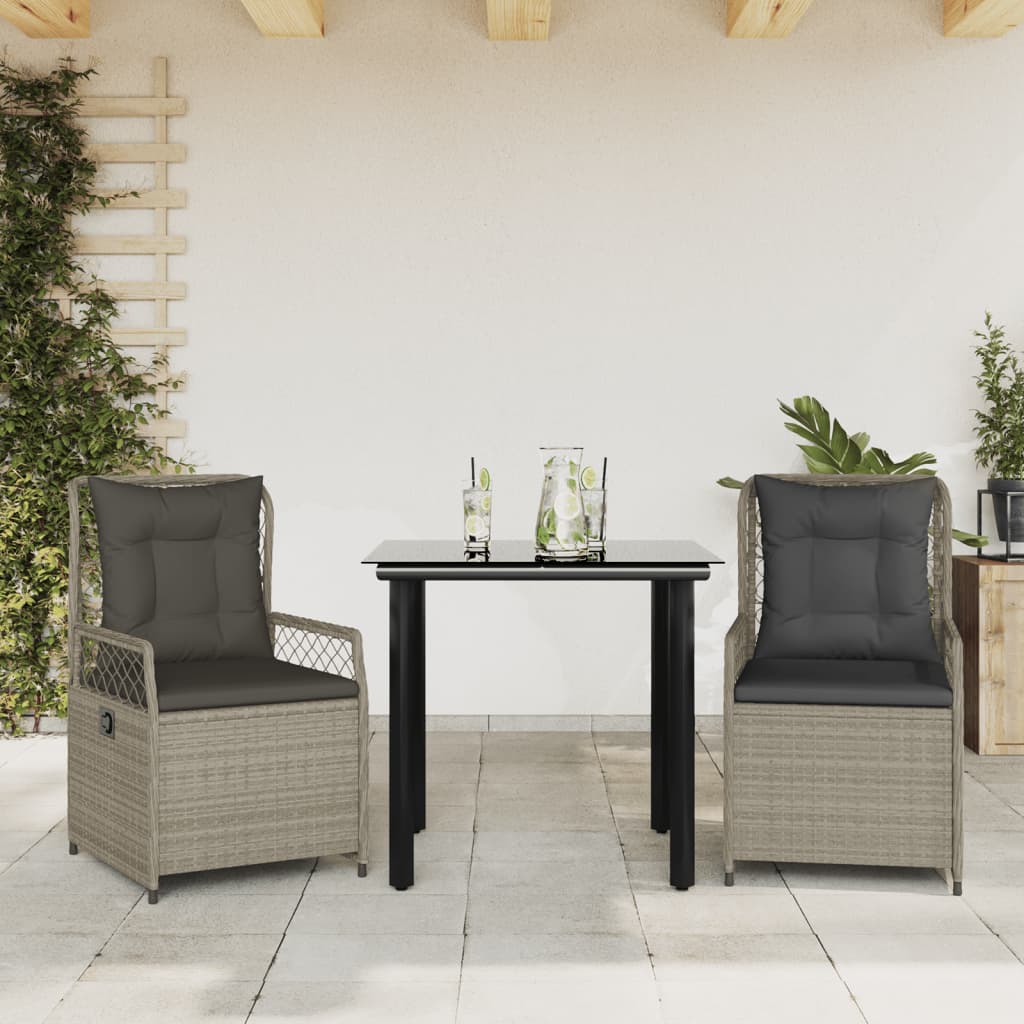 Set Pranzo da Giardino 3pz con Cuscini Grigio Chiaro Polyrattan - homemem39