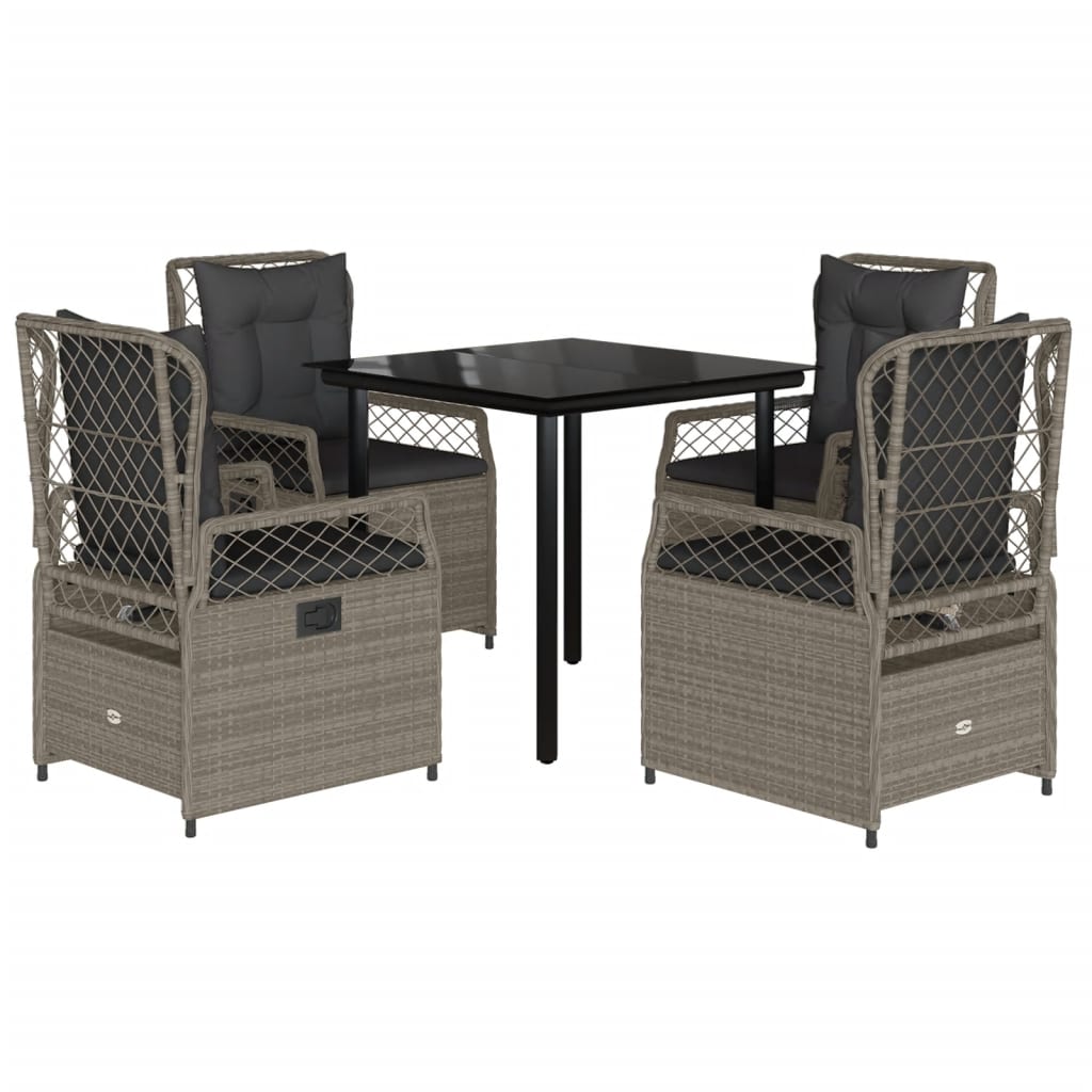 Set Pranzo da Giardino 5pz con Cuscini Grigio Chiaro Polyrattan - homemem39